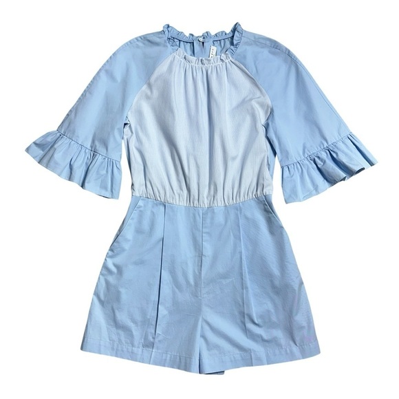 Sandro Rosalyn Colorblock Light Blue Short Sleeve Romper Women’s S - Picture 1 of 9